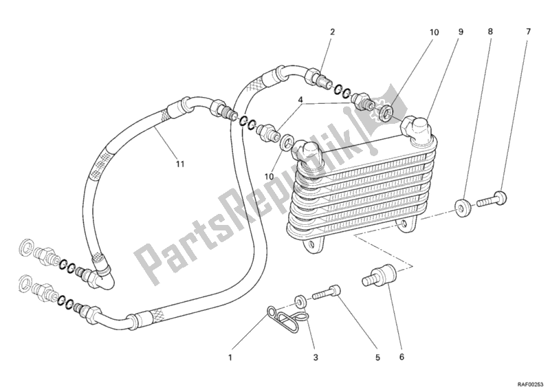 All parts for the Oil Cooler of the Ducati Monster S2R 800 Dark USA 2006